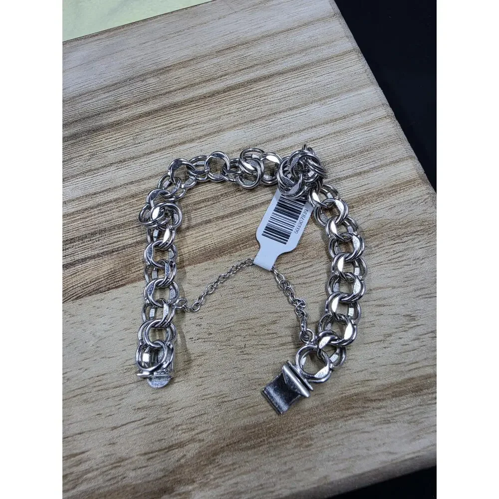 TC Sterling Charm Bracelet double linked safety chain 7.5